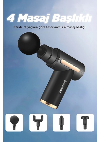 Nmj6 4 Masaj Başlıklı 6 Seviyeli 3800RPM Type-C Taşınabilir Profesyonel Mini Masaj Tabancası