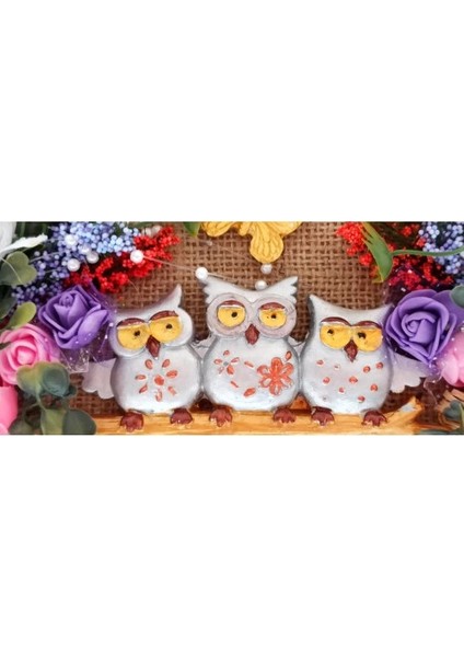 Baykuş Ailesi Hoşgeldiniz Yazılı Çiçekli El Yapımı Kapı Süsü fiyatları