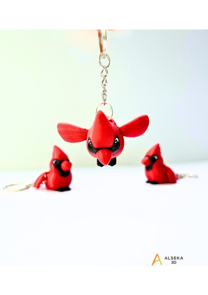 - 3D Baskı Kardinal Kuşu Figürlü Anahtarlık