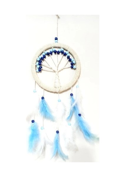 Mavi Beyaz Kuş Tüylü Hayat Ağacı Düş Kapanı Duvar Süsü fiyatları