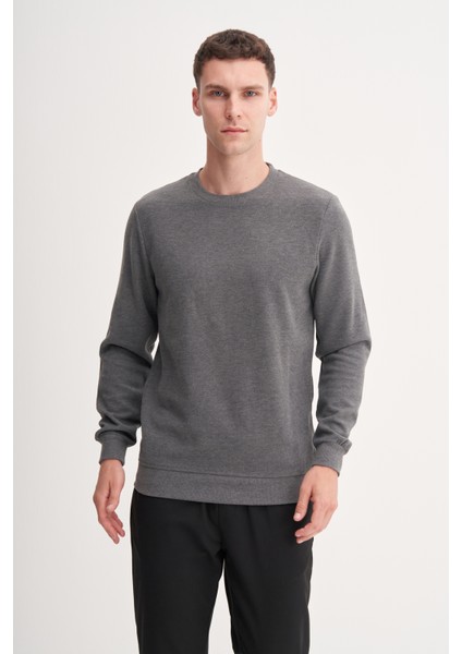Slim Fit Pamuk Karışımlı Selanik Örgü Sweatshirt