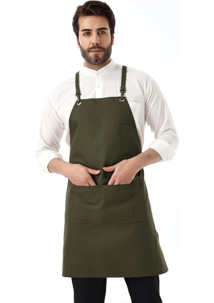 Barista Askılı Önlük Çift Cepli - Yeşil