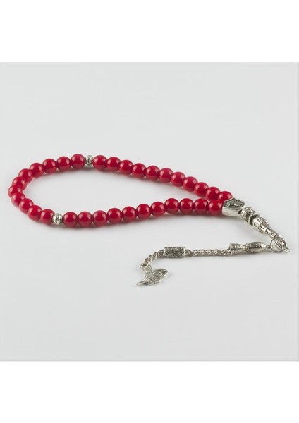 Techmrt Mercan Doğaltaş Tesbih 8 Mm-Gümüş Rengi