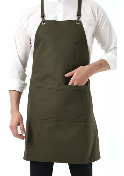 Barista Askılı Önlük Çift Cepli - Yeşil modelleri