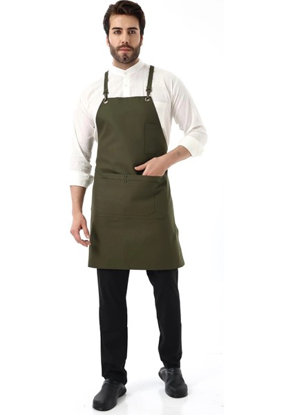 Barista Askılı Önlük Çift Cepli - Yeşil fırsatları