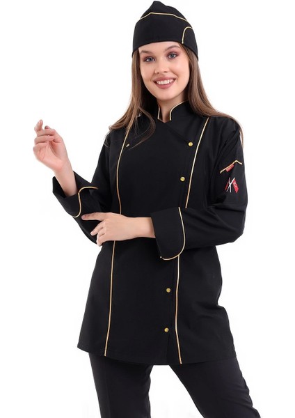 Kadın Aşçı Ceket 01 - Siyah-Sarı Biye fiyatları