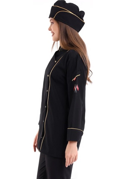 Kadın Aşçı Ceket 01 - Siyah-Sarı Biye modelleri