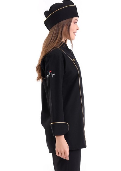 Kadın Aşçı Ceket 01 - Siyah-Sarı Biye indirimleri