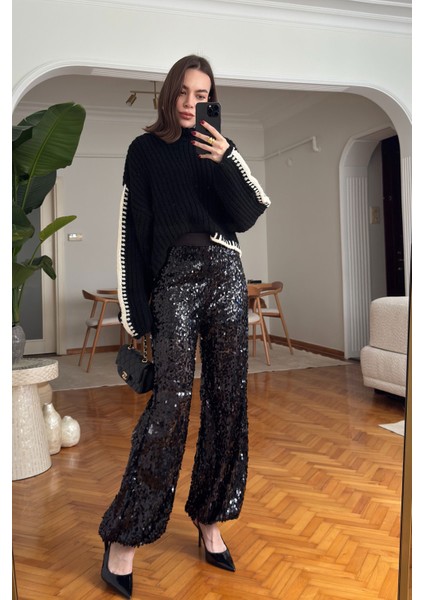 Pul Payetli Jogger Pantolon- Siyah fiyatları