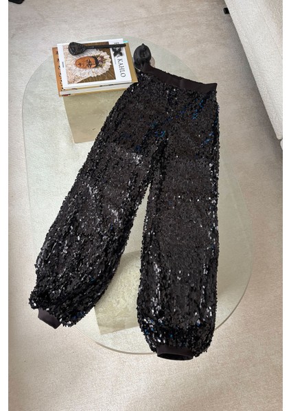 Pul Payetli Jogger Pantolon- Siyah indirimleri
