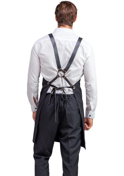 Barista Askılı Önlük Kanguru Cepli Deri Kemerli - Siyah fiyatları