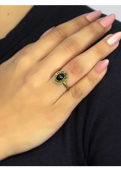 Doğal Taş Oniks Doğal Taşlı Antik Model Kadın Ayarlanabillir Yüzük EUY77O fiyatları