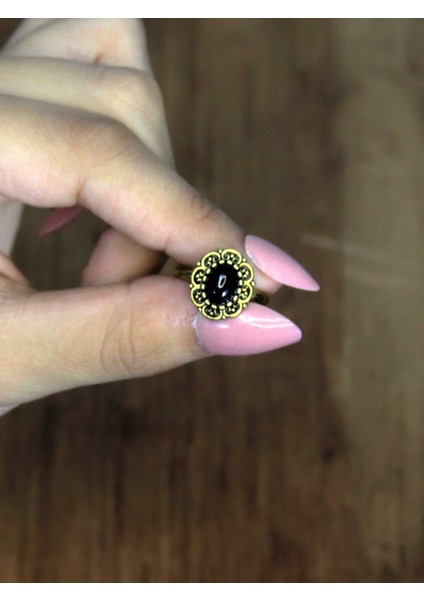 Doğal Taş Oniks Doğal Taşlı Antik Model Kadın Ayarlanabillir Yüzük EUY77O modelleri