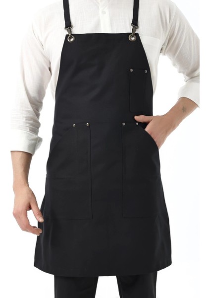 Barista Askılı Önlük Kanguru Cepli - Siyah modelleri