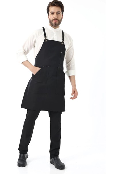 Barista Askılı Önlük Kanguru Cepli - Siyah fırsatları
