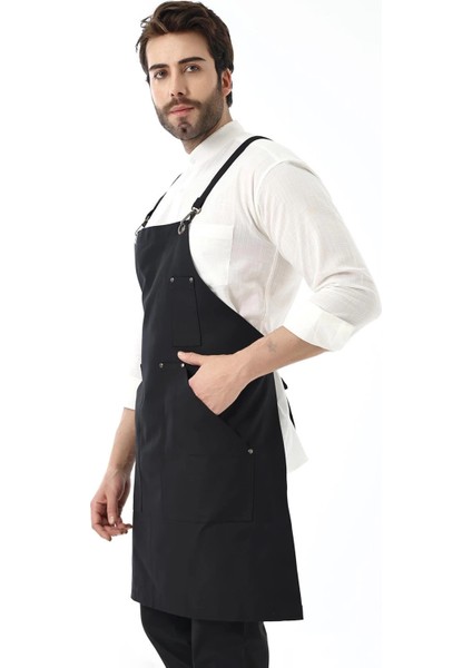 Barista Askılı Önlük Kanguru Cepli - Siyah indirimleri