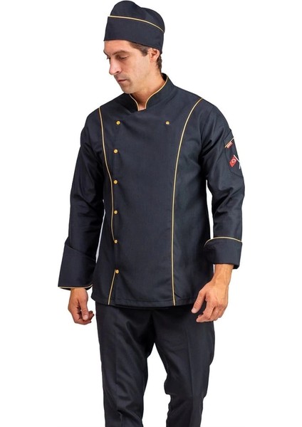 Erkek Aşçı Ceket 01 - Siyah-Sarı Biye