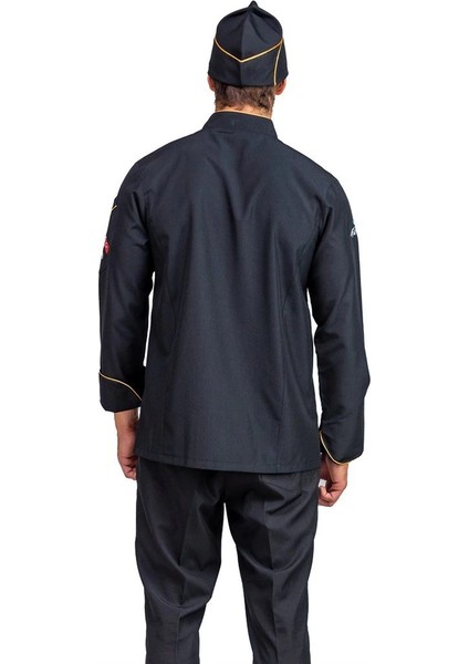 Erkek Aşçı Ceket 01 - Siyah-Sarı Biye fiyatları