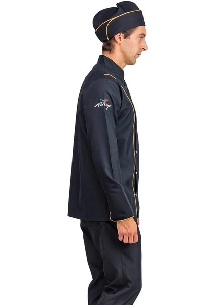 Erkek Aşçı Ceket 01 - Siyah-Sarı Biye modelleri