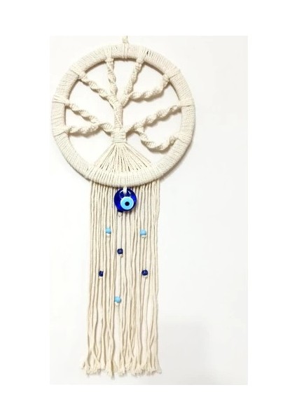 Nazar Boncuklu Ekru Renk Makrome Hayat Ağacı Duvar Süsü modelleri