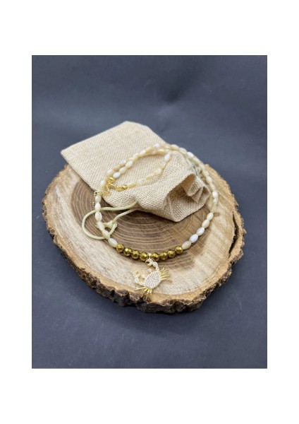 Paslanmaz Çelik Zincirli Zirkon Taşlı Yengeç Uçlu Doğal Sedef Taşı ve Hematit Detaylı Tasarım Kolye fiyatları