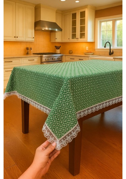 Klasik ve Zarif Yeşil Sofra Masa Örtüsü Lüks Dantelli Kenar Detaylı Modern Şık ve Kaliteli Kumaş fiyatları