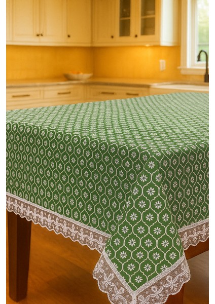 Klasik ve Zarif Yeşil Sofra Masa Örtüsü Lüks Dantelli Kenar Detaylı Modern Şık ve Kaliteli Kumaş indirimleri