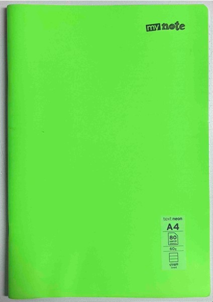 A4 80 Yaprak Çizgili Pp Kapak Dikişli Defter Neon Yeşil