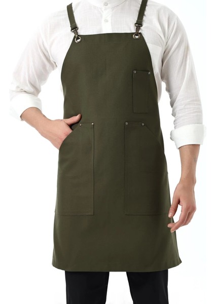 Barista Askılı Önlük Kanguru Cepli - Yeşil modelleri
