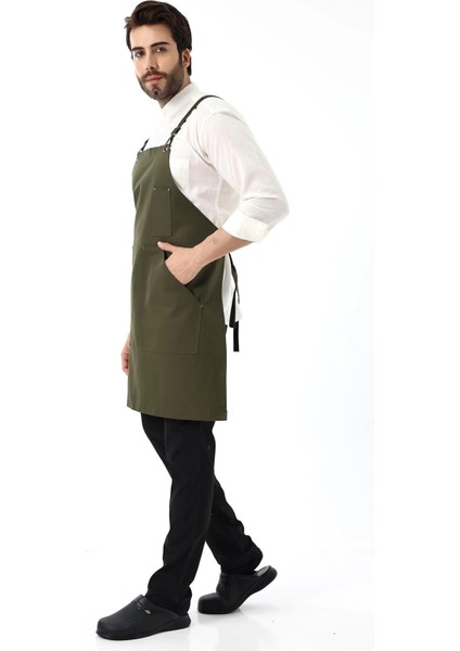 Barista Askılı Önlük Kanguru Cepli - Yeşil fırsatları