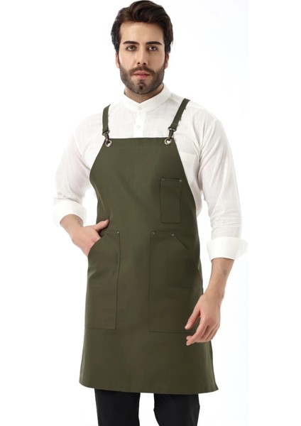 Barista Askılı Önlük Kanguru Cepli - Yeşil indirimleri