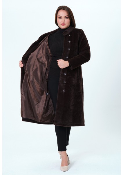 Aysefa Kadın Büyük Beden Fok Kumaş Astarlı Şal Yaka Kaban modelleri