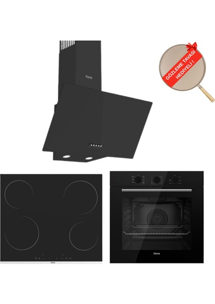 Flowart Zeta Vitroseramik Elektrikli Ankastre Set ( D086 Tuşlu + MS261 + QBL62CS)