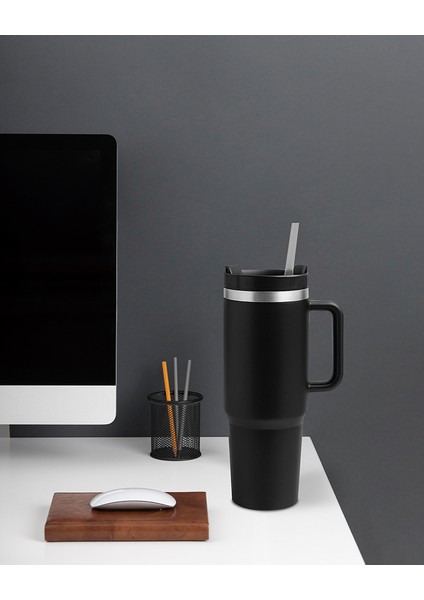 Siyah Paslanmaz Çelik Termos Pipetli 1200ML modelleri