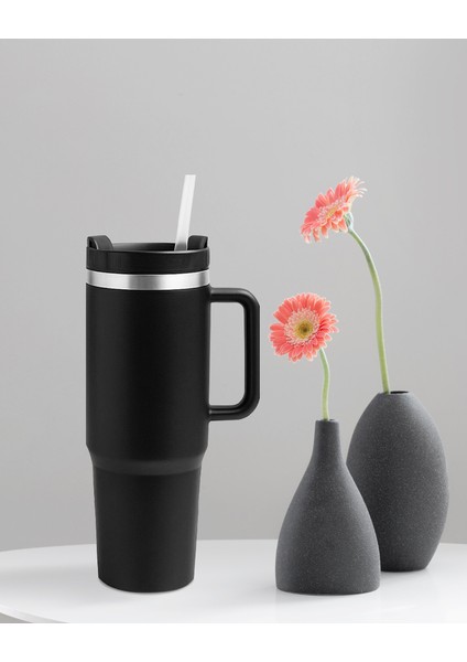 Siyah Paslanmaz Çelik Termos Pipetli 1200ML indirimleri