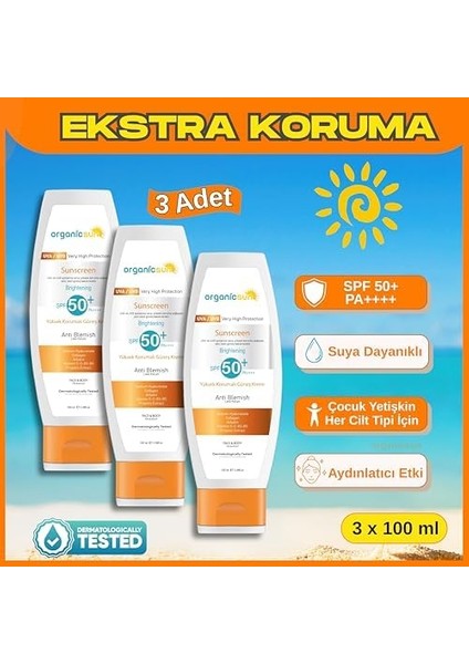 Organicsun Spf 50+ Yüz ve Vücut Güneş Kremi 100ML 3'lü Set – Leke Karşıtı, Yüksek Korumalı, Suya Dayanıklı, Her Cilt Tipine Uygun, Vegan fiyatları