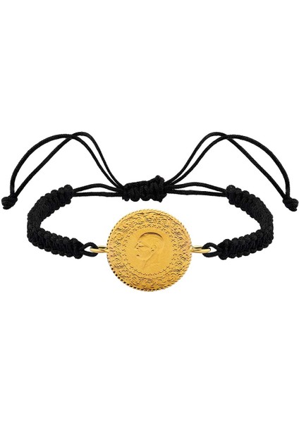 22 Ayar Tam Altınlı Siyah Ipli Bileklik