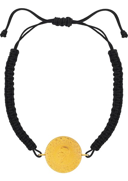 22 Ayar Tam Altınlı Siyah Ipli Bileklik fiyatları