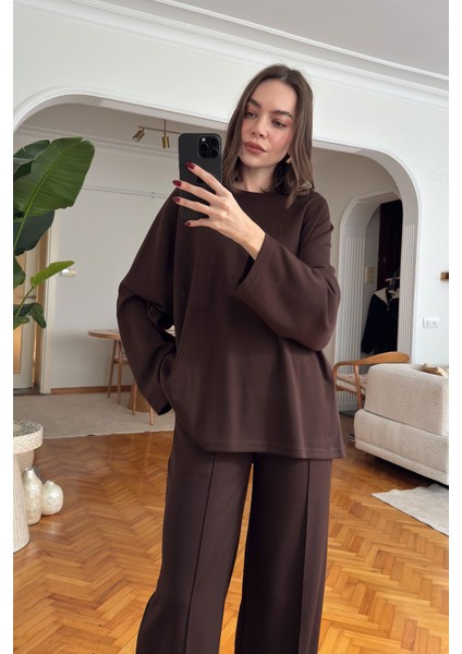 Yaka Detay Modal Takım- Kahverengi fiyatları