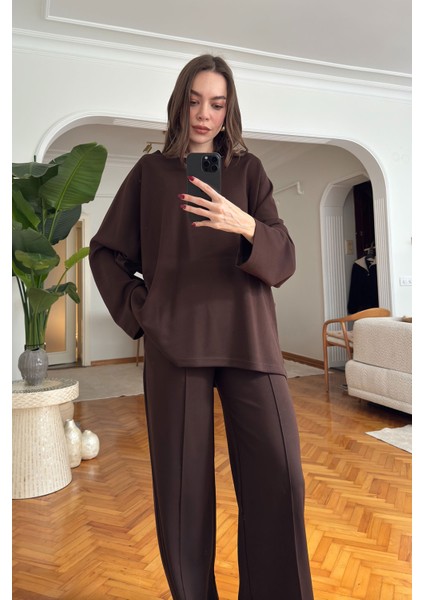 Yaka Detay Modal Takım- Kahverengi indirimleri