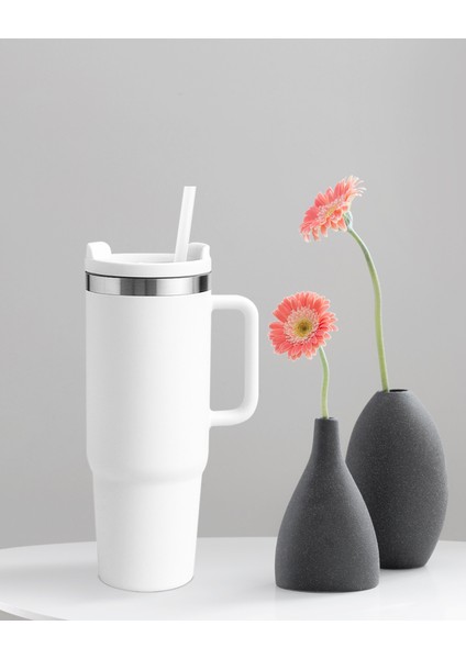 Beyaz Paslanmaz Çelik Termos Pipetli 1200ML fırsatları