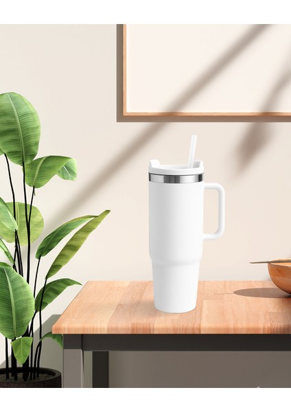 Beyaz Paslanmaz Çelik Termos Pipetli 1200ML indirimleri