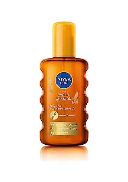 Nıvea Sun Karoten Özlü Yoğun Bronzlaştırıcı Güneş Vücut Sprey 200ML, E Vitamini, Uzun Süreli Bronzluk, Spf6