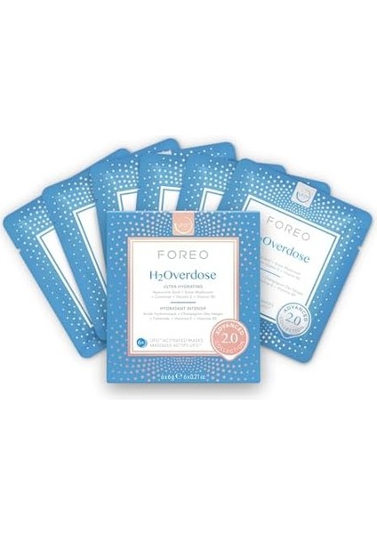 H2OVERDOSE Advanced Collection 2.0 Ufo Aktif Maske - Nemlendirici - Güzellik ve Kişisel Bakım - Hyaluronik Asit ve E Vitamini - Tüm Cilt Tipleri - Kuru ve Pullanan Cilt - 1 Pakette 6 Adet