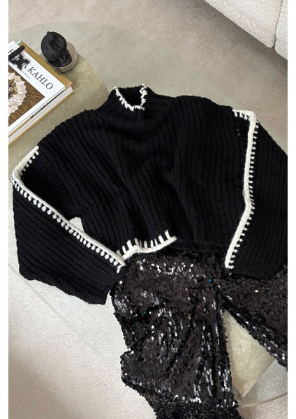 Renk Geçişli Bisiklet Yaka Triko Kazak- Siyah fiyatları