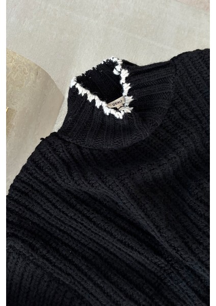 Renk Geçişli Bisiklet Yaka Triko Kazak- Siyah fırsatları