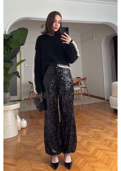 Renk Geçişli Bisiklet Yaka Triko Kazak- Siyah indirimleri