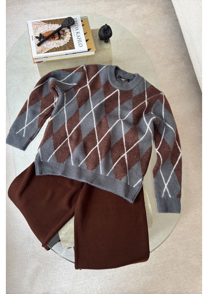 Baklava Desenli Triko Kazak- Antrasit modelleri