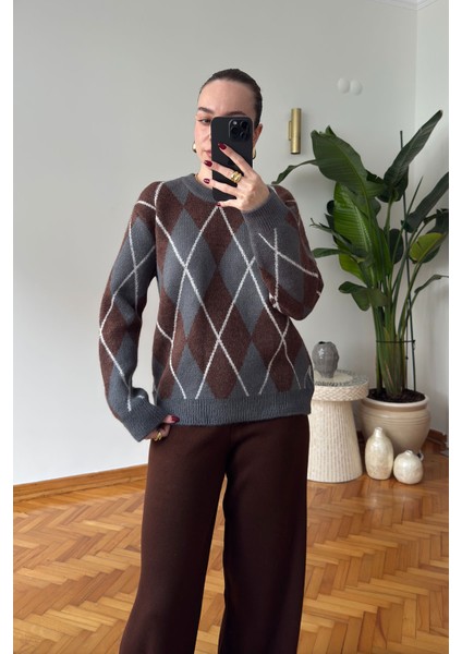 Baklava Desenli Triko Kazak- Antrasit indirimleri