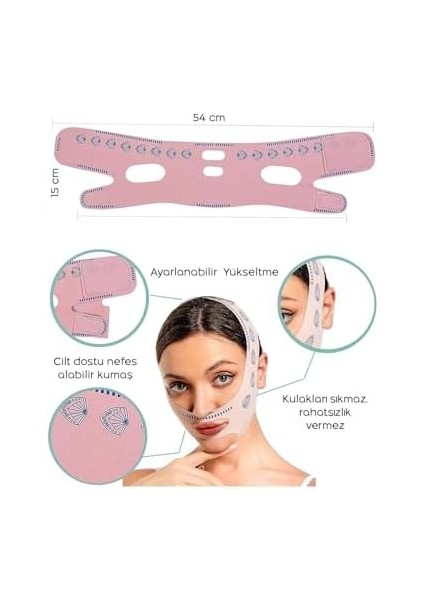 Onomo Yüz Şekillendirici Maske, V Çene Sıkılaştırıcı Band, Yüz ve Boyun Incelten Maske, Ten Rengi